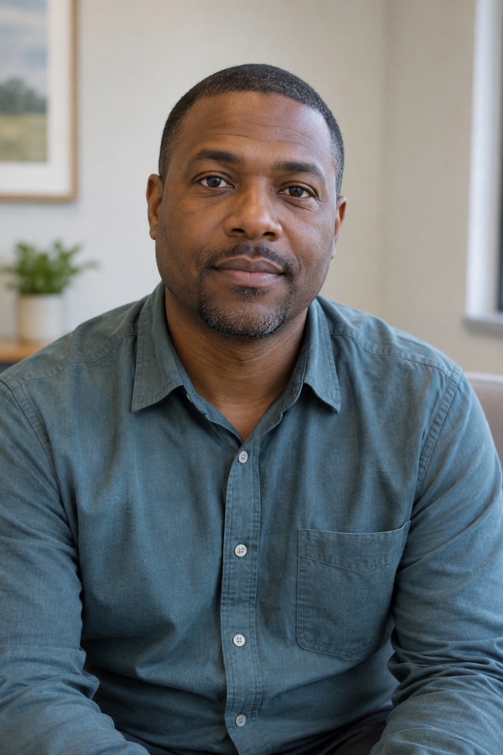 Daniel Brooks, fictional patient in a blue-green shirt